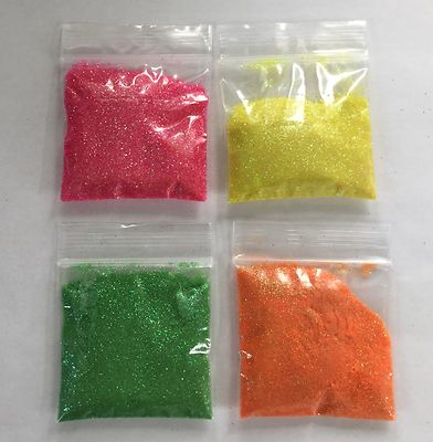 4 x 10g FEINER KOSMETIK GLITZER NEON PINK GELB ORANGE GRÜN FESTIVAL GESICHT KÖRPER