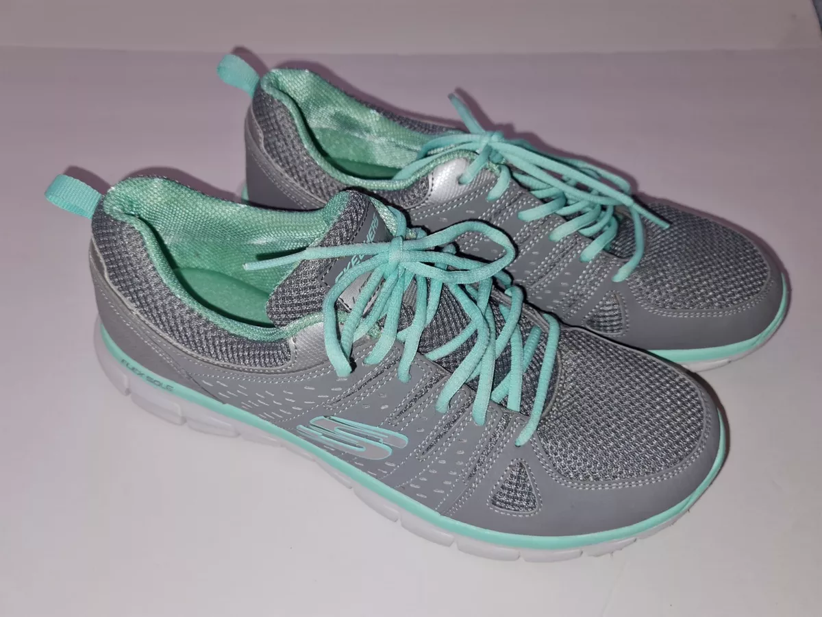 Skechers Sport Flex Sole Gray Mint Green Athletic Shoes Women 10