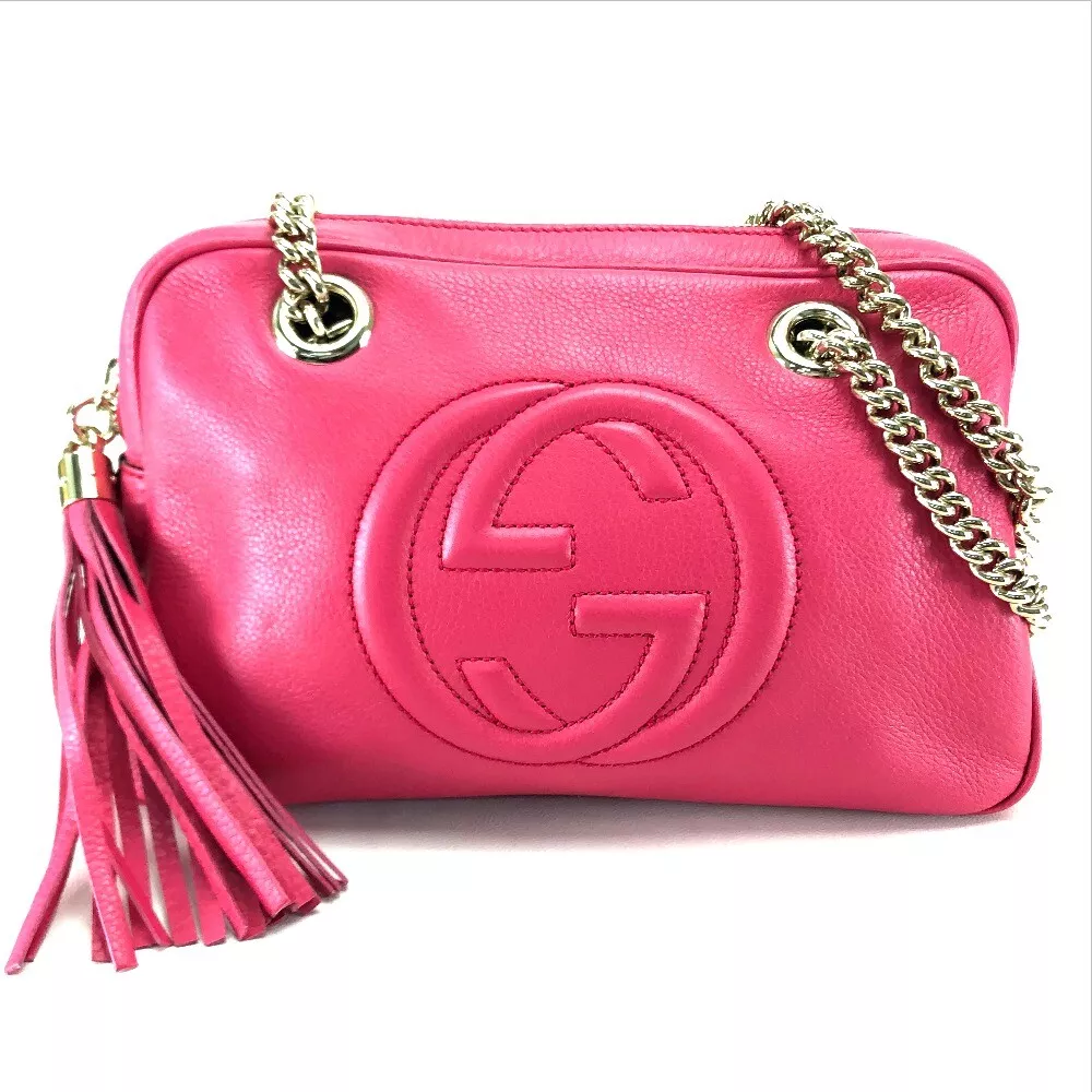 Gucci Interlocking G Leather Chain Shoulder Bag in Pink