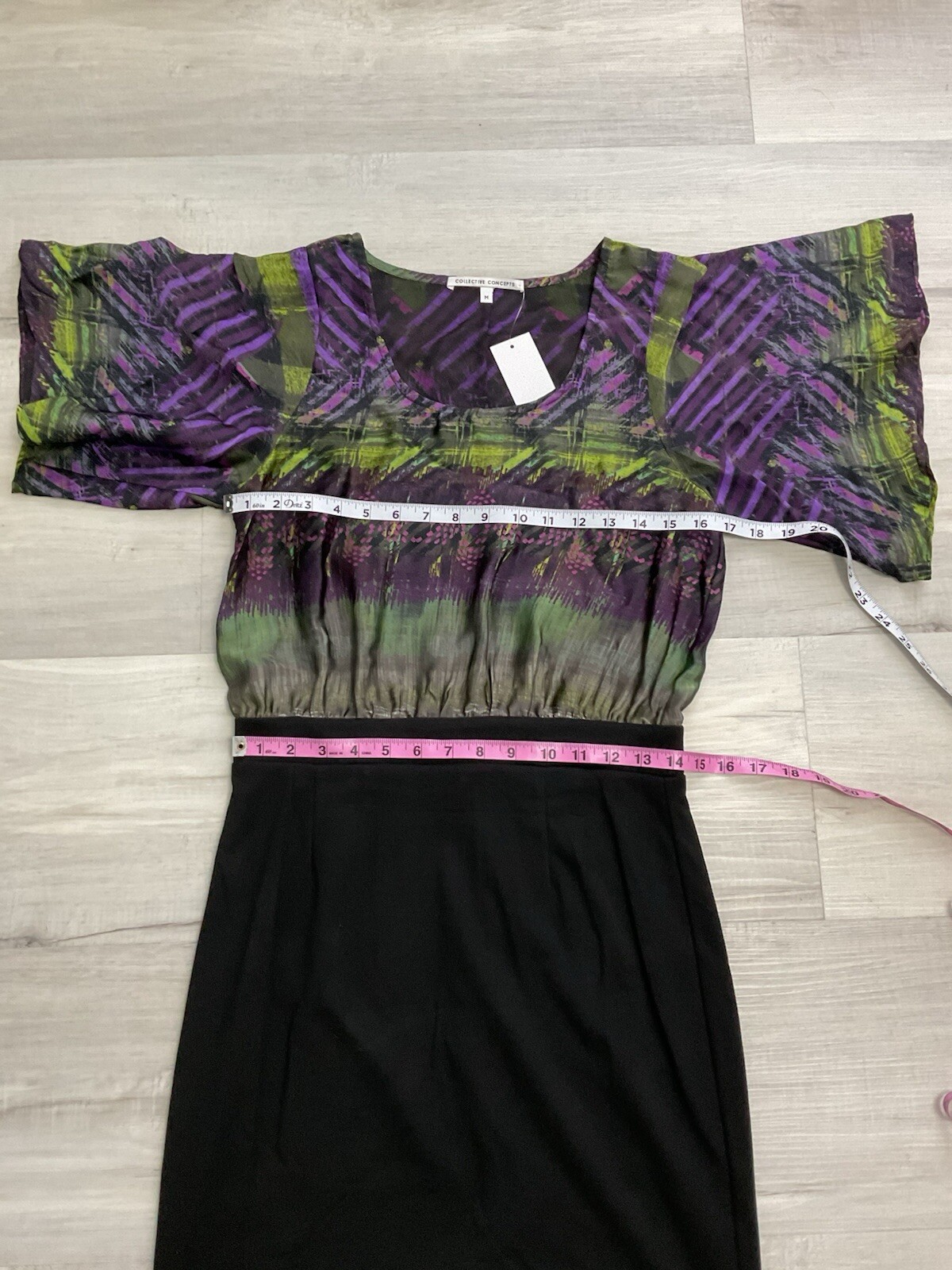 Collective Concepts Black Floral Monet Look Dress Fitted Bottom Size Medium NWOT