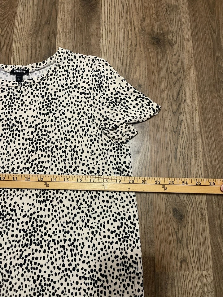 Vestido Express, Para Mujer Talla Grande, Negro Crema, Lunares, Vestido Camisa Foto 4 de 4