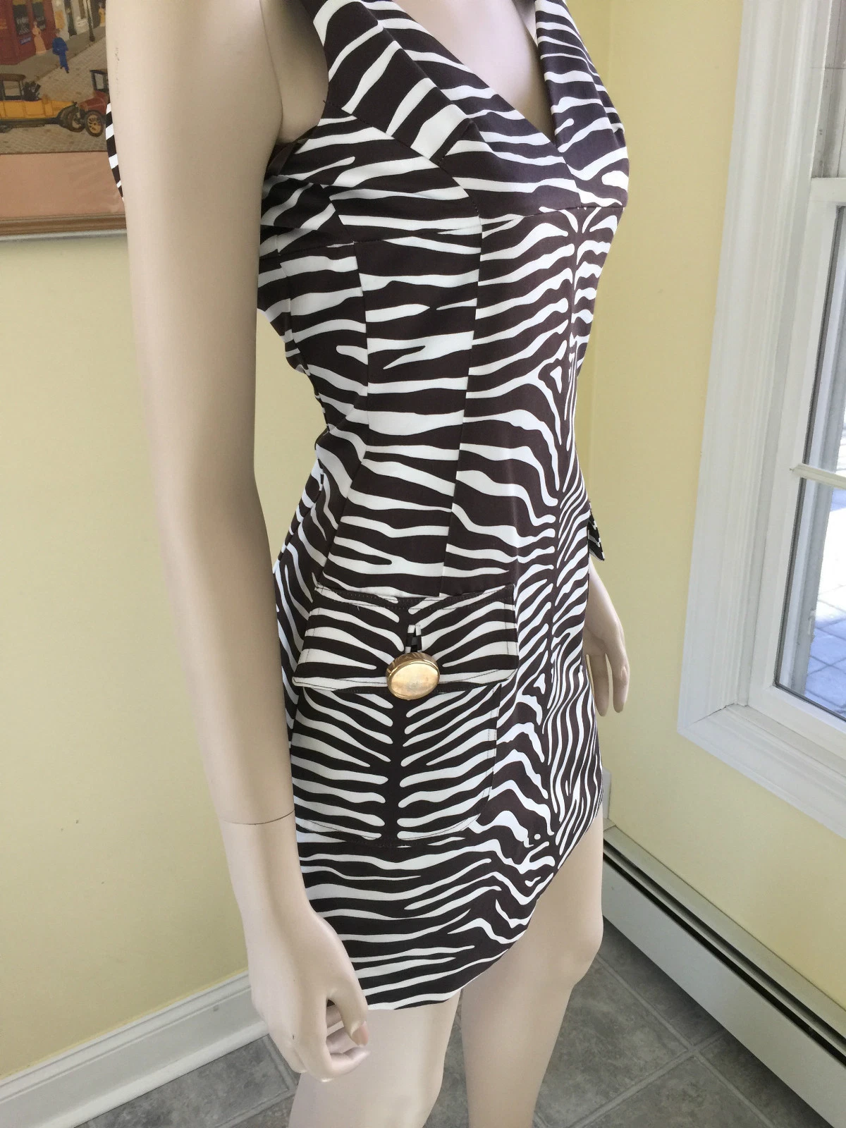 Nuovo con etichette $1395 MICHAEL KORS taglia 0 marrone bianco stampa zebra ABITO SENZA MANICHE