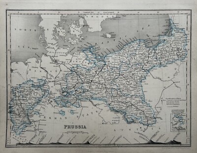 1850 Preußen handkolorierte antike Karte von Johann Mitwer zeigt Berge