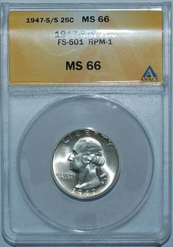 1947 S/S FS-501 ANACS MS66 Washington Quarter RPM-001 Repunched Mint mark