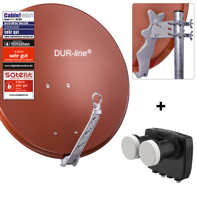 DUR-line Select 80cm Alu Sat Antenne MB6-TW Monoblock Twin 2 Teilnehmer A+H Rot