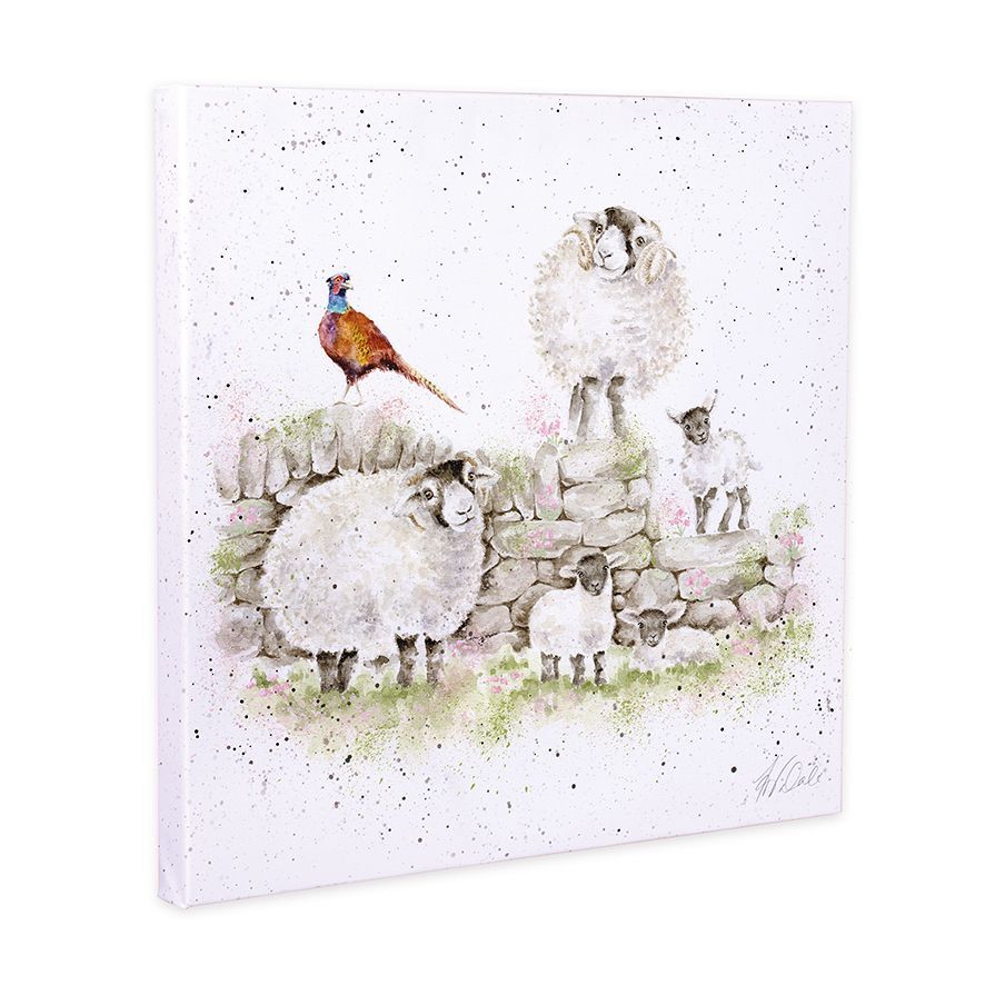 Wrendale Sheep and Pheasant 20cm Canvas - Handmade Green Pastures Wall Art