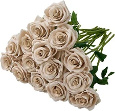 15pcs Fake Roses Artificial Silk Flowers Nude Faux Rose Flower Long Stems Bouque