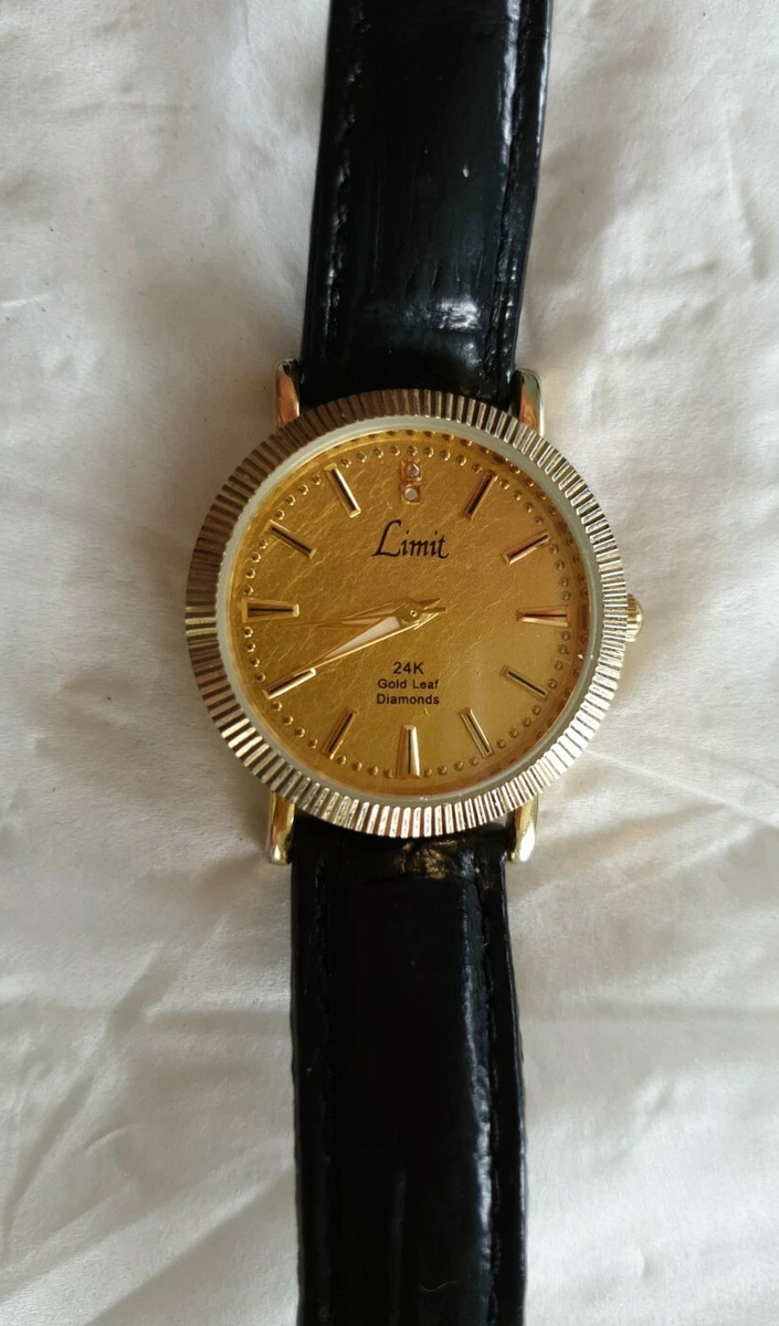 Limit Ladies 24k Gold Leaf 2 Diamonds Watch Leather Strap