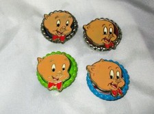 PORKY PIG MAGNETS - Set of 4 - frig vintage metal embellishments bottlecaps fun