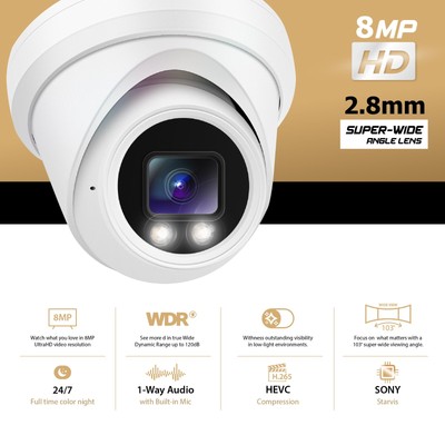 Hikvision/ Uniview Compatible IP 8MP Camera 4K POE Turret