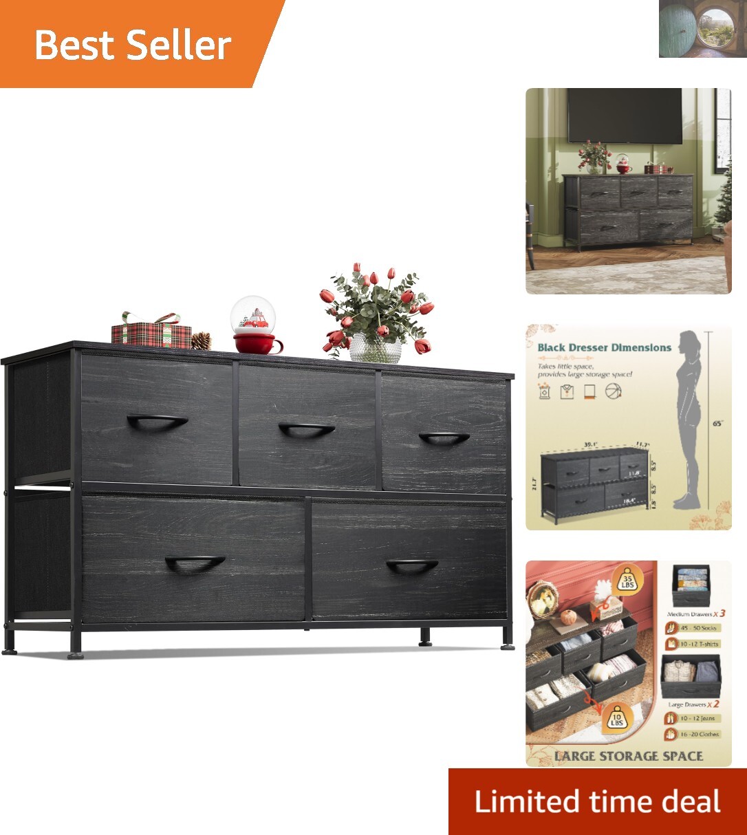 Stylish 5-Drawer Storage Unit for Bedroom Living Room Multifunctional