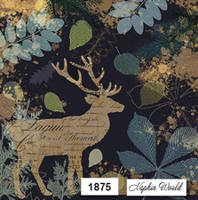 (1875) TWO Individual Paper LUNCHEON Decoupage Napkins - AUTUMN DEER SCRIPT BUCK