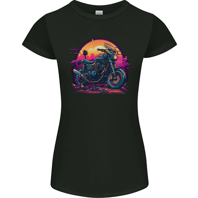 Eine Retrowave Motorrad Biker Damen Petite Cut Maglietta