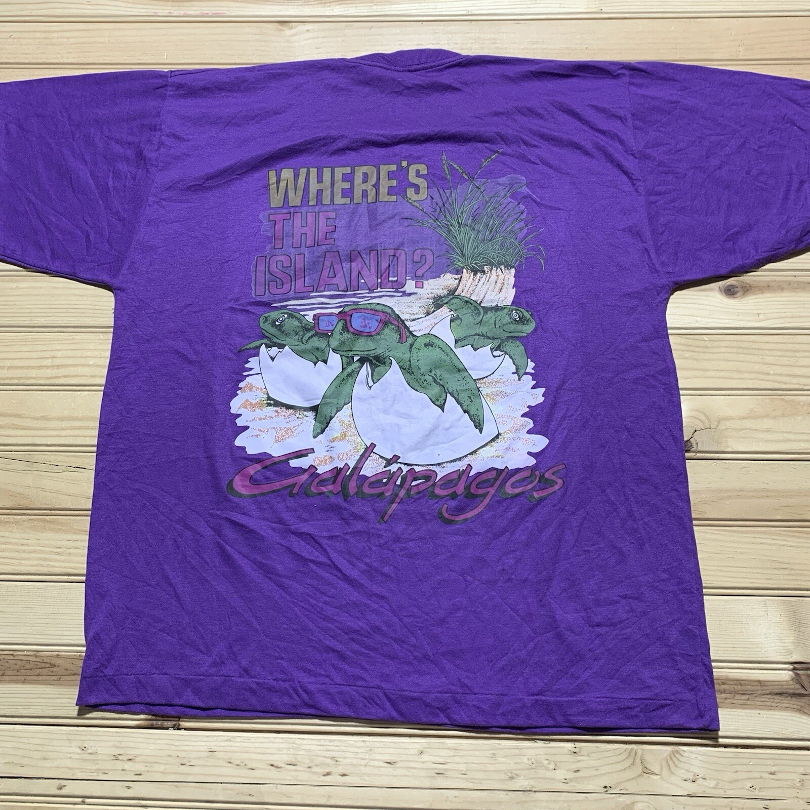 Vintage 90s Galapagos Island Baby Turtle Beach Party Nature Shirt Size Large