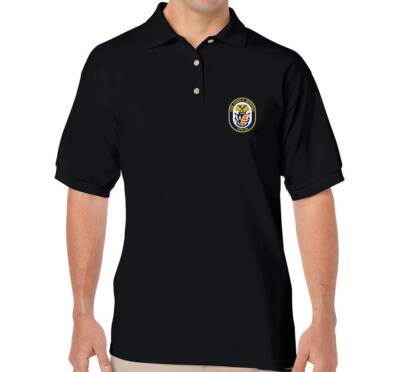 USS John P. Murtha LPD-26 Black Polo Shirt Logo Printed on Left Chest