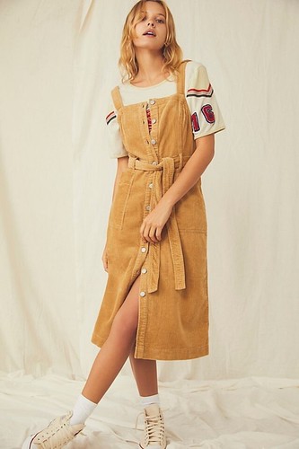 NWT FREE PEOPLE X LEVI'S Sz XS CALLA CORDUROY BELTED MIDI DRESS IN ICED  COFFEE 194328778595 | eBay