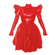 Women Vinyl Wet Look Cocktail Long Puff Sleeve Party Mini Club Bodycon Dresses 