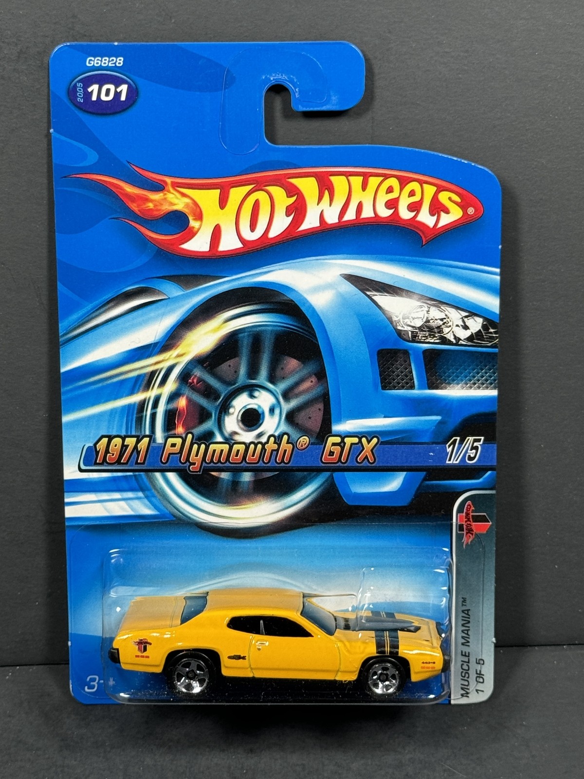HOT WHEELS 2005 1971 Plymouth GTX 1/5, Yellow, Muscle Mania, #101 5-Spoke