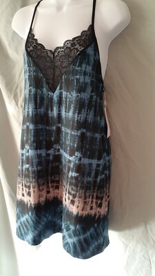 Linea Donatella Blue Black Nightgown  Knee Sleeveless Sexy  Size M 34'' BUST