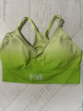 Victorias Secret Sports Bra Medium Green Ribbed Seamless Lightly Lined Pullover