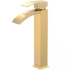 BWE Waterfall Single Handle Bathroom Vessel Sink Faucet in Brushed Gold