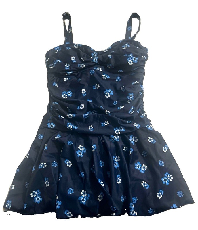 Cute One-Piece Floral Swim Dress Navy Blue Women’s Size Medium
