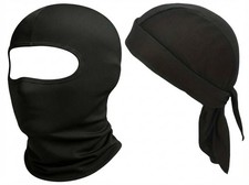 Lot of 2 Solid Black Hood Balaclava Face Mask and Headwrap Biker Helmet Liner