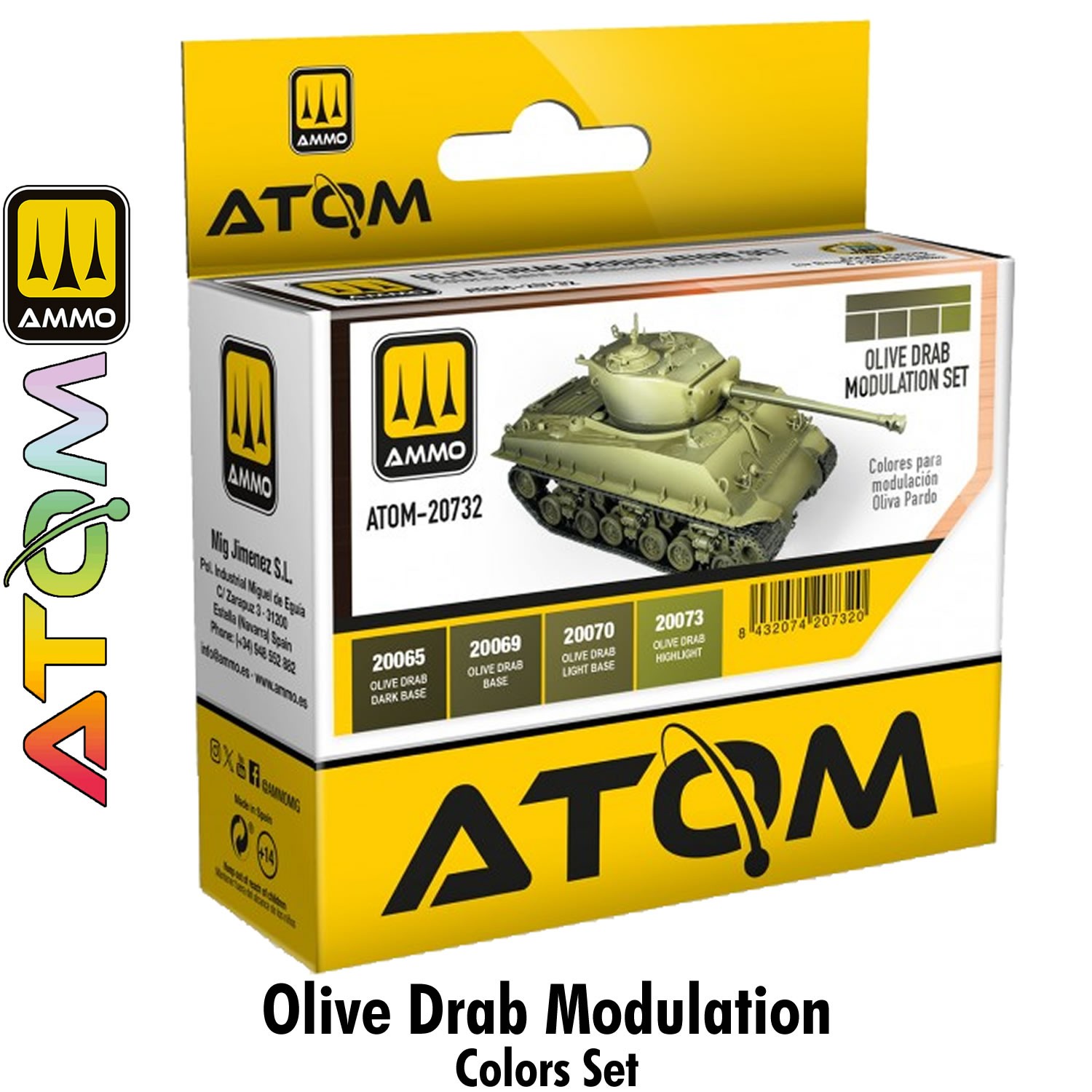 ATOM Olive Drab Modulation Set 4 20ml Acrylic Paint Ammo Mig Jimenez ATOM20732