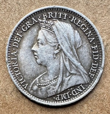 GREAT BRITAIN 1893 SILVER 3 PENCE QUEEN VICTORIA OLD HEAD KM# 777 ORIGINAL AU