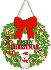 Merry Christmas Wreaths for Front Door Wood Welcome Hanging Sign christmas