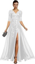 White Chiffon Mother of the Bride / Prom / Formal Evening Dress