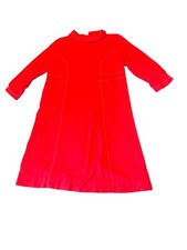 Vintage 70s Union Made Ladies Red Mod Shift Dress With Detailed Stitching Size 1