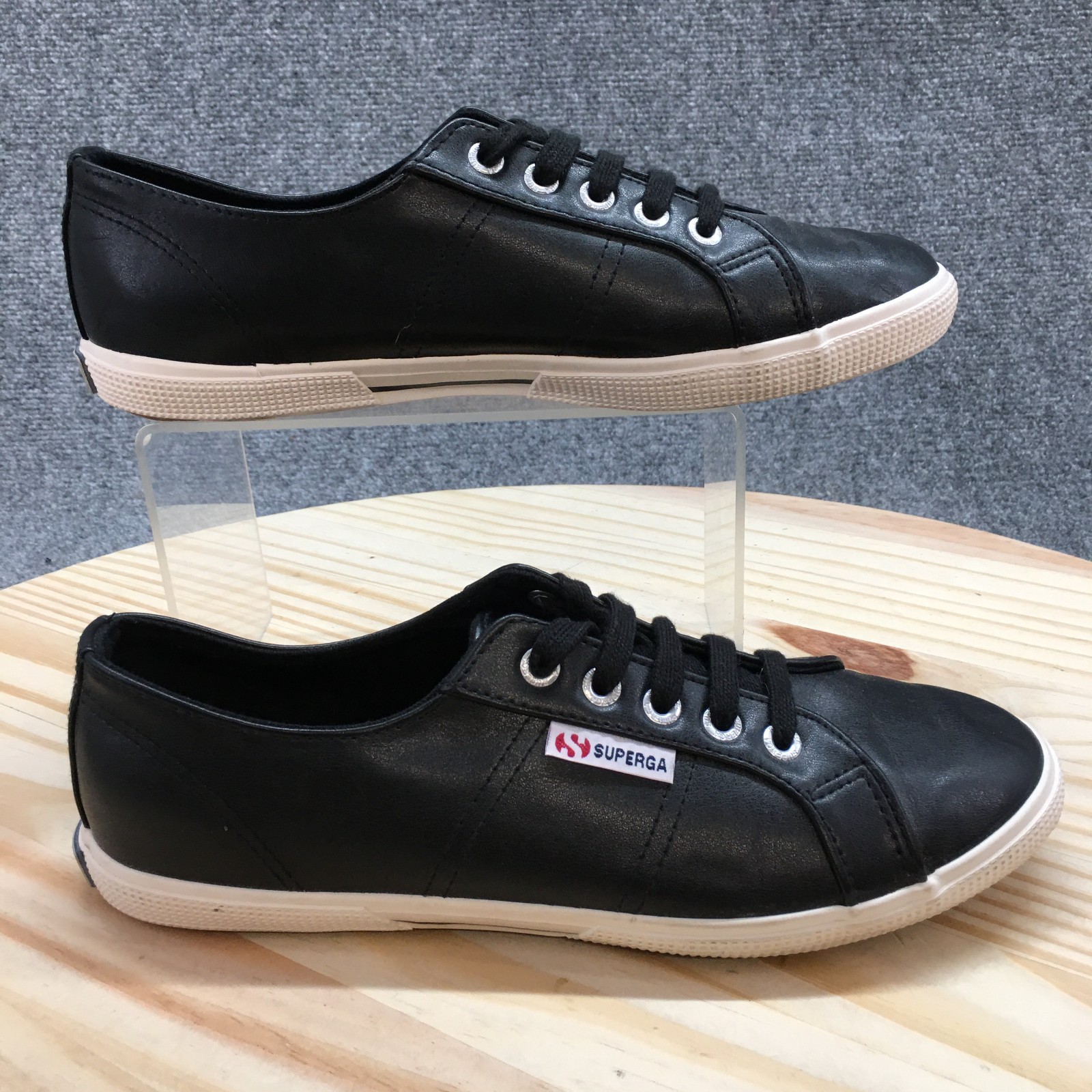 Black Faux Leather Lace Up Round Toe Casual