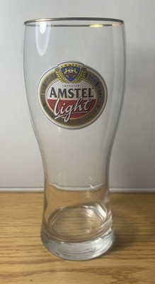 Amstel Light Stein Beer Glass With Gold Band Rim Thicker Bottom 8  Tall 16 Oz