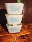 Vintage Turquoise Amish Butterprint  Pyrex Refrigerator Dish Set 5 Pieces
