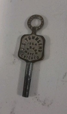 Antique J. S. Townsend Chicago  Pocket Watch Maker Clock Winding Key 