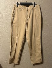 Lands' End Women s Beige Chino Pants Straight Leg Mid Rise Stretch 8 27"