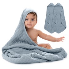 Hooded Baby Towel 2-Pack, Large 32 x 32 Inch - 6 Layer 100 Muslin Cotton for...