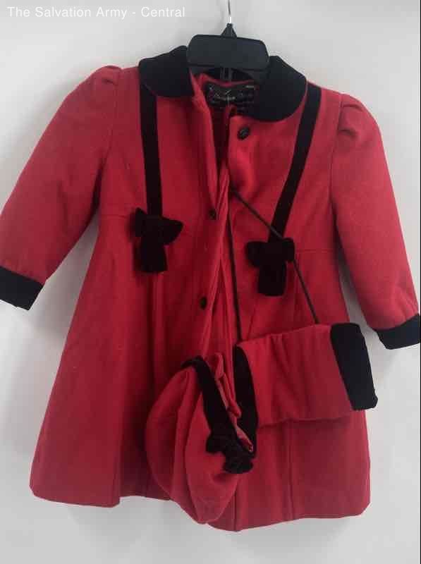 Braetan Kids Girls Red 3/4 Sleeve Collared Button Front Pea Coat Size Approx 4/5