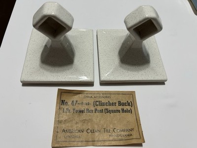 Vtg Ceramic American Olean Towel Bar Posts 4 1/4'' Salt & Pepper Glossy #47
