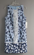 Eliza J Sz 8 Lace Trim Linen Blend Floral Sleeveless Shift Minidress Nautical