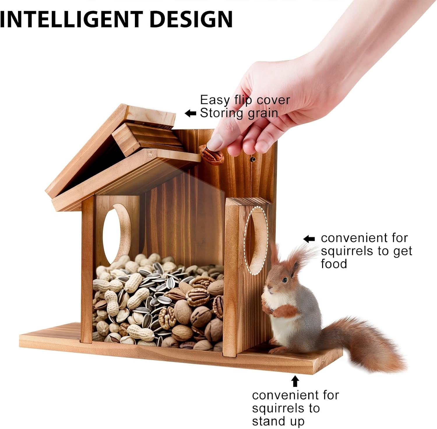 Gnodary Squirrel Feeder, Squirrel Feeders for Outside, Squirrel House for Outdoo