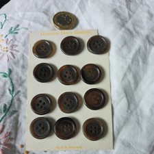 Lot 12 X 18mm Vintage Dark Brown Marbled 4 Hole Real Horn Buttons NOS BN