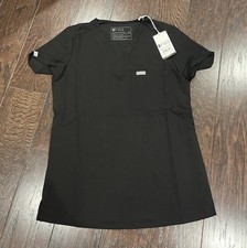 FIGS Catarina One-Pocket Black Scrub Top Short Sleeve Size XXS V-Neck NEW