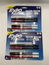 -NEW- Expo 4ct Fine Mixed 2 Dry / 2 Wet Erase Marker Black/Red Set Of 2