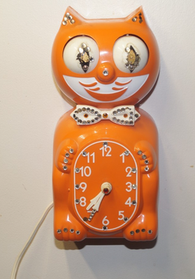 #ad #ad Vintage 1960s Plug in Electric ORANGE Kit Cat Novelty Wall Clock SEE VIDEO $150.00