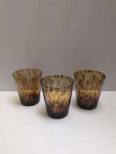 (3) Hand Blown Amber 4" Tortoise Shell Low Ball Old Fashioned