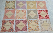 (23) VTG Feed Sack Friendship Names Quilt Squares Pieces San Antonio HILDRETH