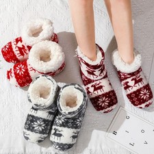 Women's Plush Flannel House Slippers Warm Indoor EVA Sole Slip On Burgundy USA