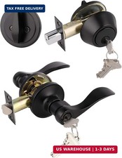 1Pack Exterior Door Lever Lockset with Single Cylinder Deadbolt Black Do